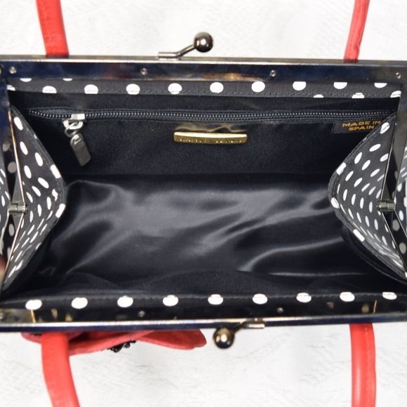 Ramon Tenza Poppy Polka Dot Black White Red Beaded Purse Handbag w/ Dust Bag EUC - Picture 9 of 13